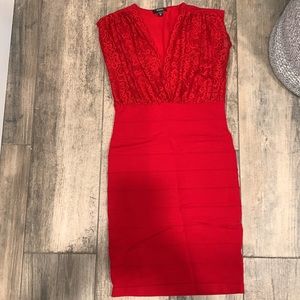 Tight red dress with lace top